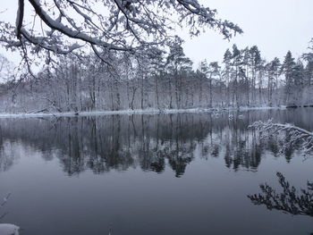 Scenic view of lake against sky during winter