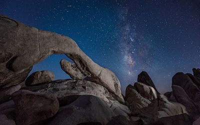 View of rock formations at night