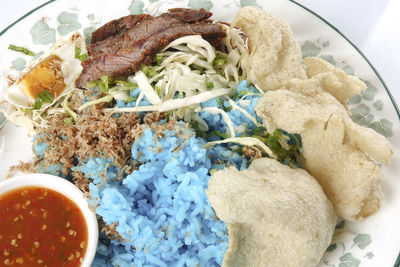 High angle view of meal served in plate