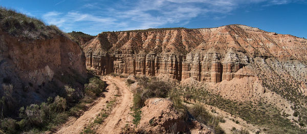 Panoramic view of rock formations against sky