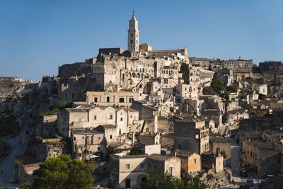 High angle view of buildings in city