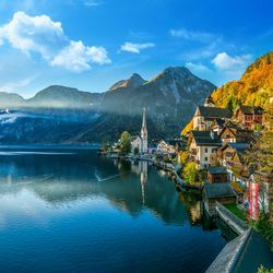 View of a lake with mountain range in background