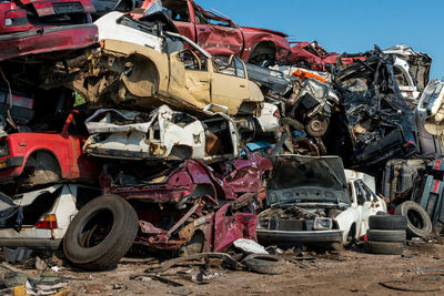 Abandoned cars in a row