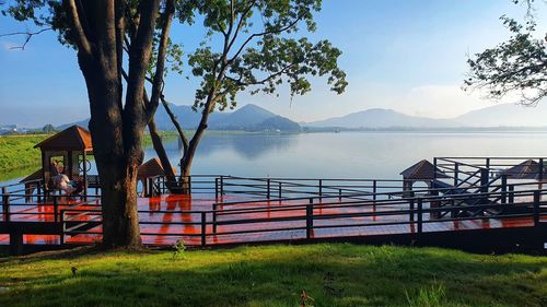 Scenic view of lake against sky