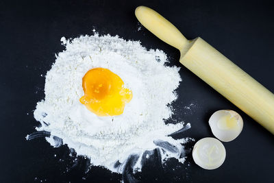 High angle view of egg on table