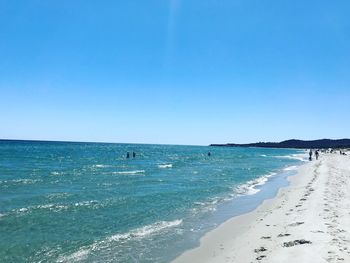 Scenic view of sea against clear blue sky