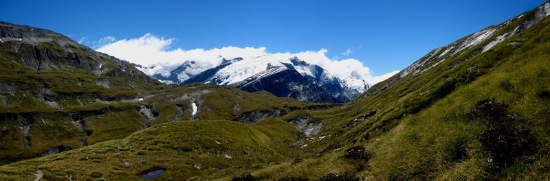 Scenic view of snowcapped mountains against sky