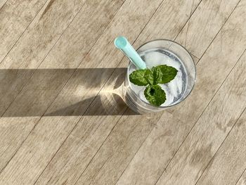 High angle view of drink on table