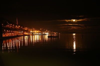 Scenic view of sea against sky at night