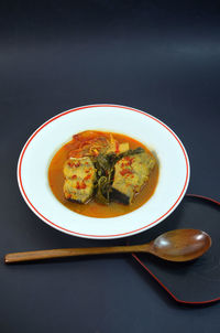 High angle view of food in bowl on table