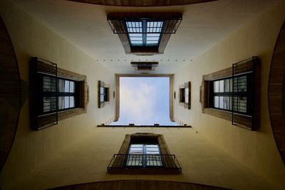 Low angle view of skylight in building