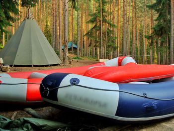 Inflatable rafts in forest