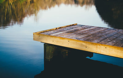 Close-up of cropped jetty at calm water