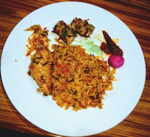 Close-up of food in plate on table