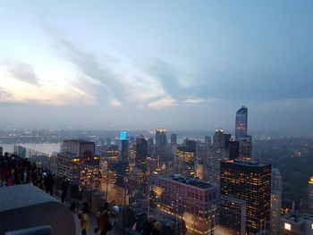 City skyline at dusk