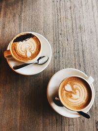 High angle view of cappuccino on table