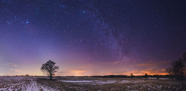 Scenic view of field against sky at night