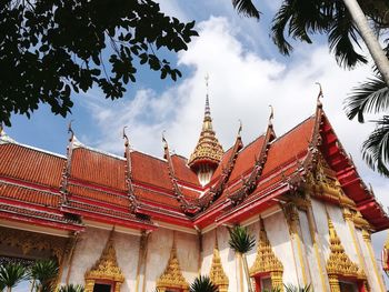 Low angle view of pagoda against sky