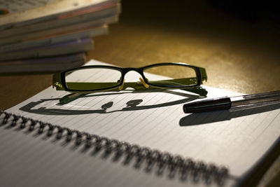 High angle view of eyeglasses on table
