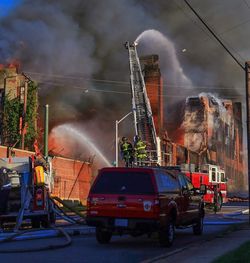 Building under fire in city