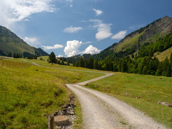 Road amidst field against sky