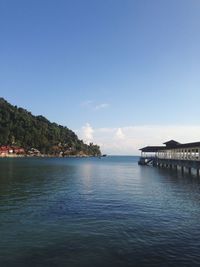 Scenic view of sea against blue sky