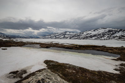 Scenic view of snowcapped mountains against sky