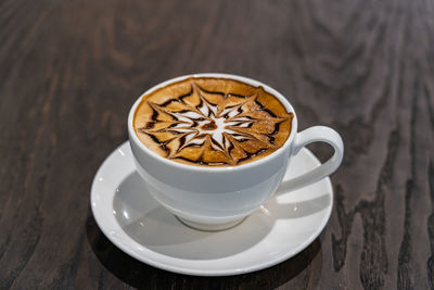 High angle view of coffee on table