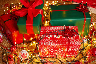 Close-up of christmas decorations on table