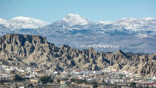 Scenic view of snowcapped mountains against sky