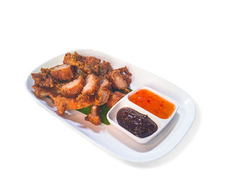 High angle view of food in plate