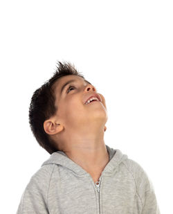 Portrait of young man against white background