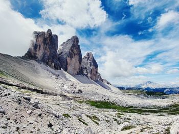 Rock formations on landscape against sky