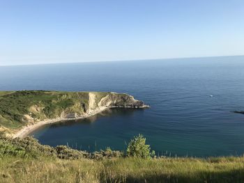 Scenic view of sea against clear sky