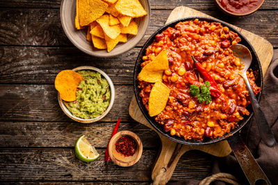 High angle view of food on table