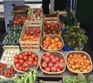 High angle view of fruits for sale at market stall