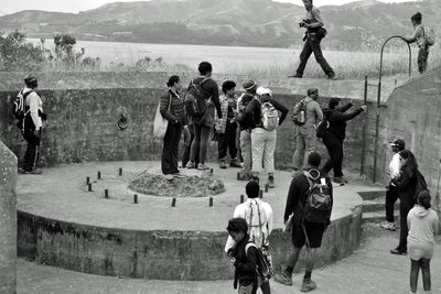 People at historic war monument