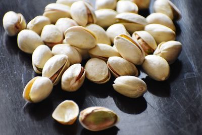 High angle view of eggs in bowl on table