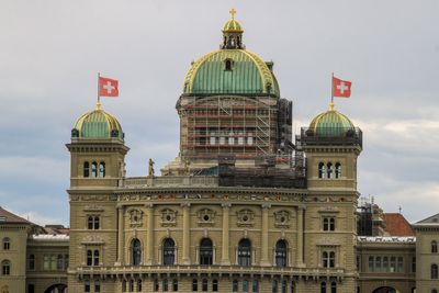 Low angle view of historic building against sky