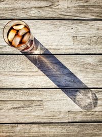 High angle view of beer on table