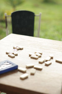 High angle view of dominos on table