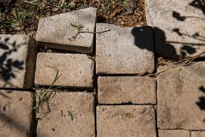 High angle view of stone wall