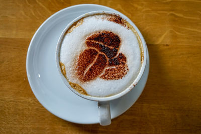 High angle view of coffee on table