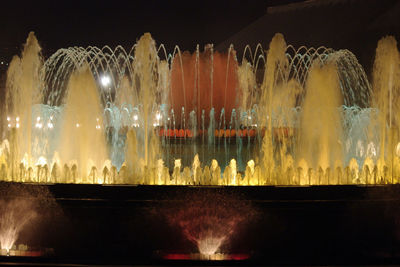 Illuminated fountain at night