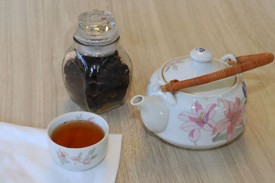 High angle view of tea on table