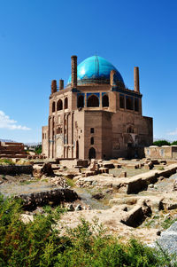 Dome of soltaniyeh against blue sky