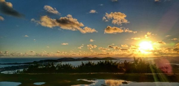 Scenic view of lake against sky at sunset