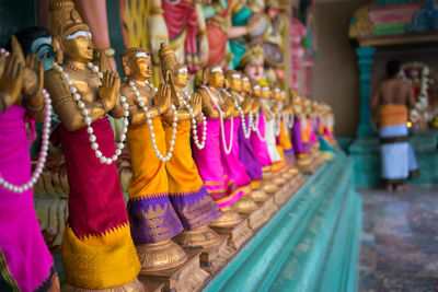 Small figure statues in sri maha mariamman temple dhevasthanam near downtown kuala lumpur, malaysia.