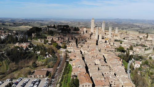 High angle view of townscape against sky