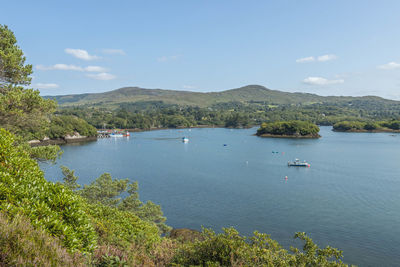 High angle view of boats in bay
